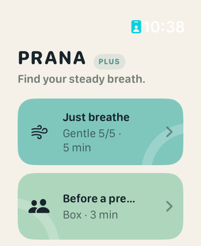 Prana Apple Watch home screen with breathing moments